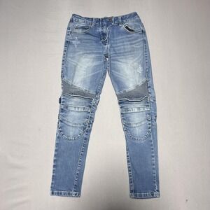 Ugly BROS Motorcycle Jeans Mens 27x27 Blue Biker Knee Panels Slim Fit Distressed